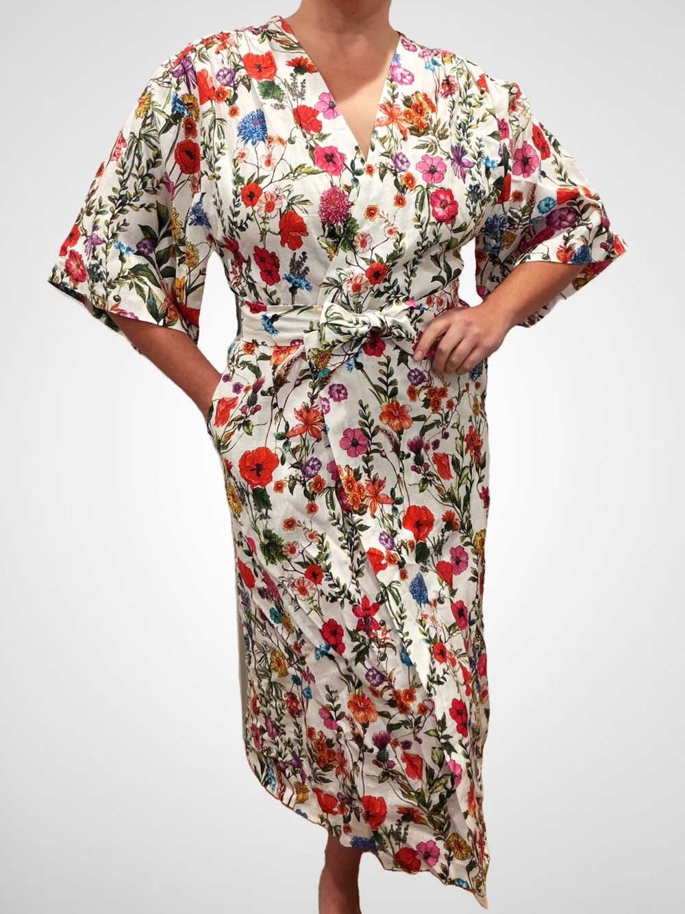 NWT Izzumina Kimono-Style Wrap Dress, Multicolor Bloom, Size XS-S